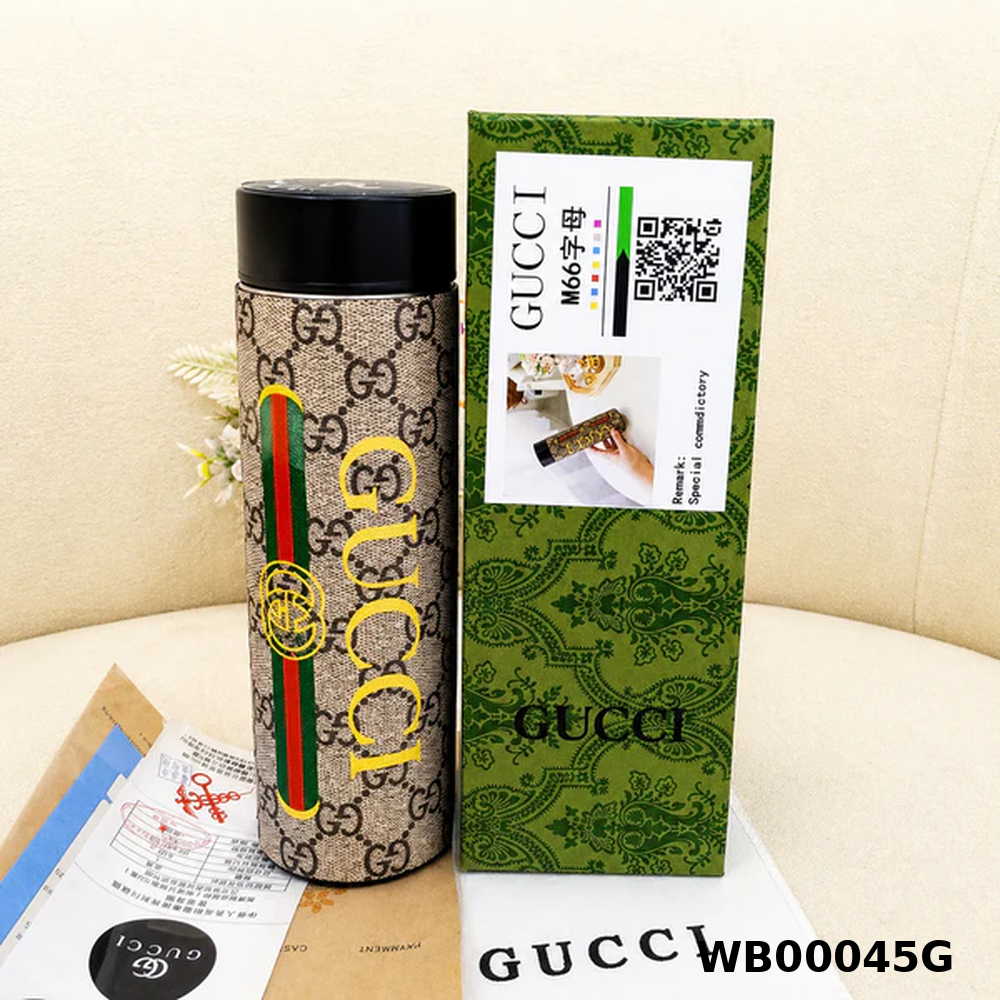Gucci GG Supreme Logo Web Stripe Insulated Smart Temperature Water Bottle - Beige