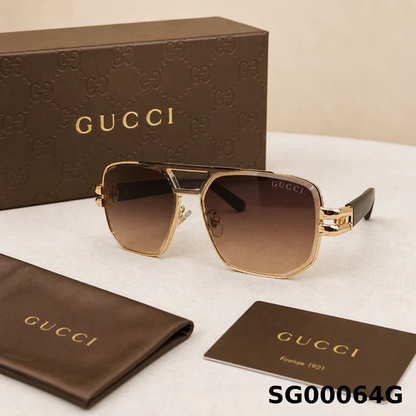 Gucci Square Aviator Style Gold Frame Sunglasses
