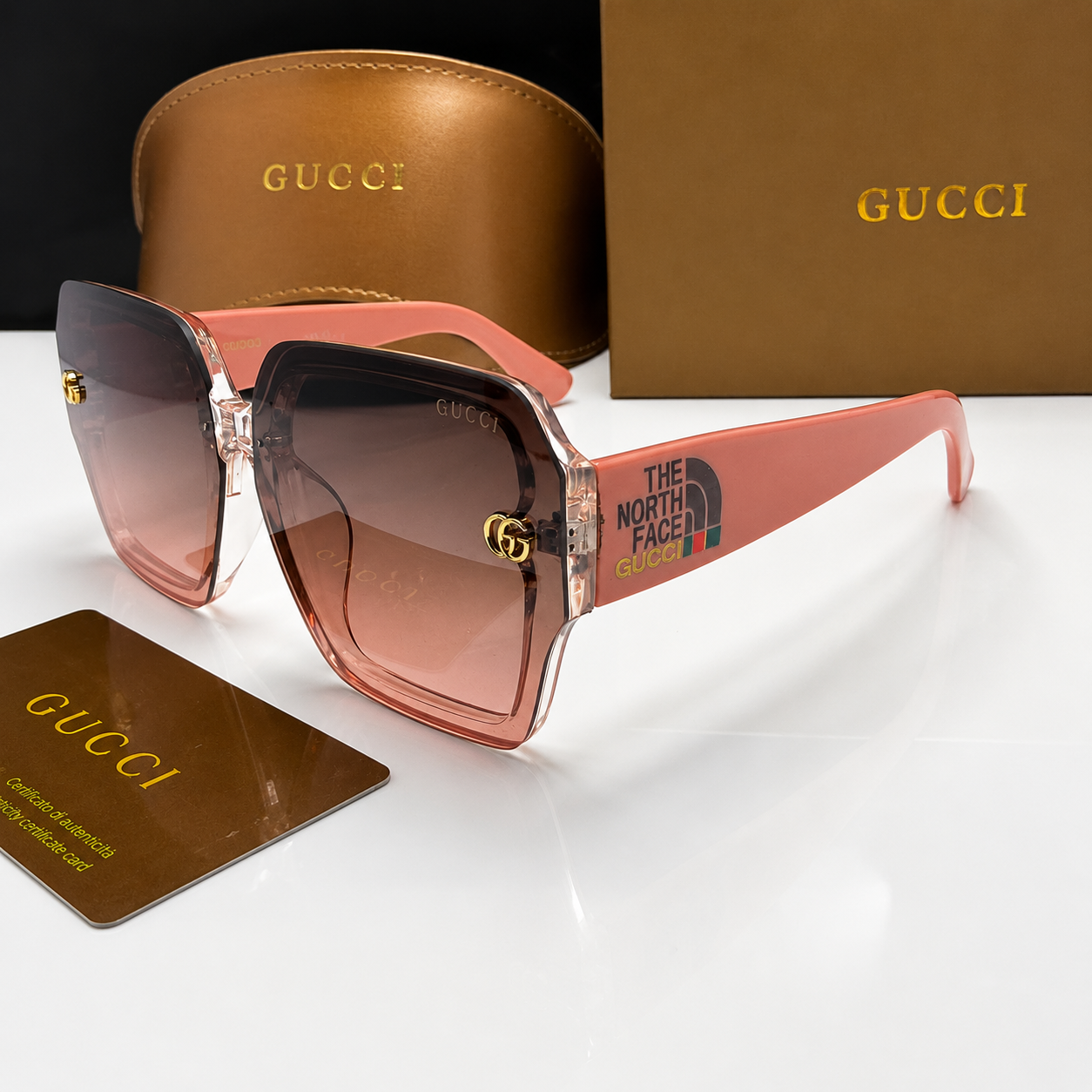 Gucci x The North Face Oversized Square Sunglasses – Pink Gradient Edition
