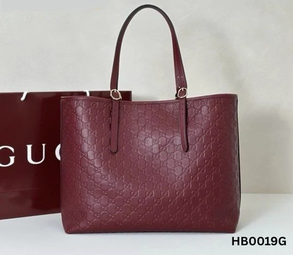 Gucci GG Embossed Leather Tote Bag - Burgundy