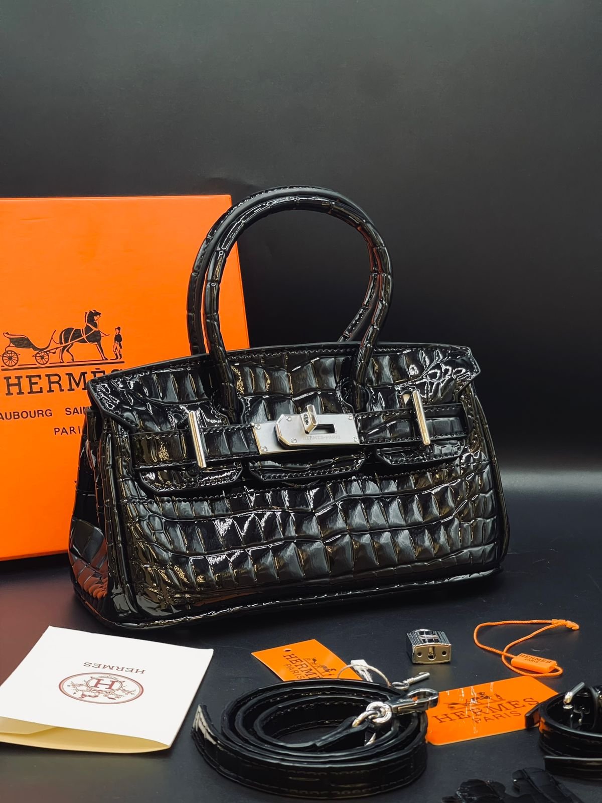 Hermès Style Croc-Embossed Mini Top-Handle Bag