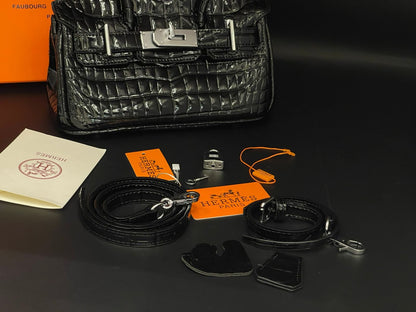 Hermès Style Croc-Embossed Mini Top-Handle Bag