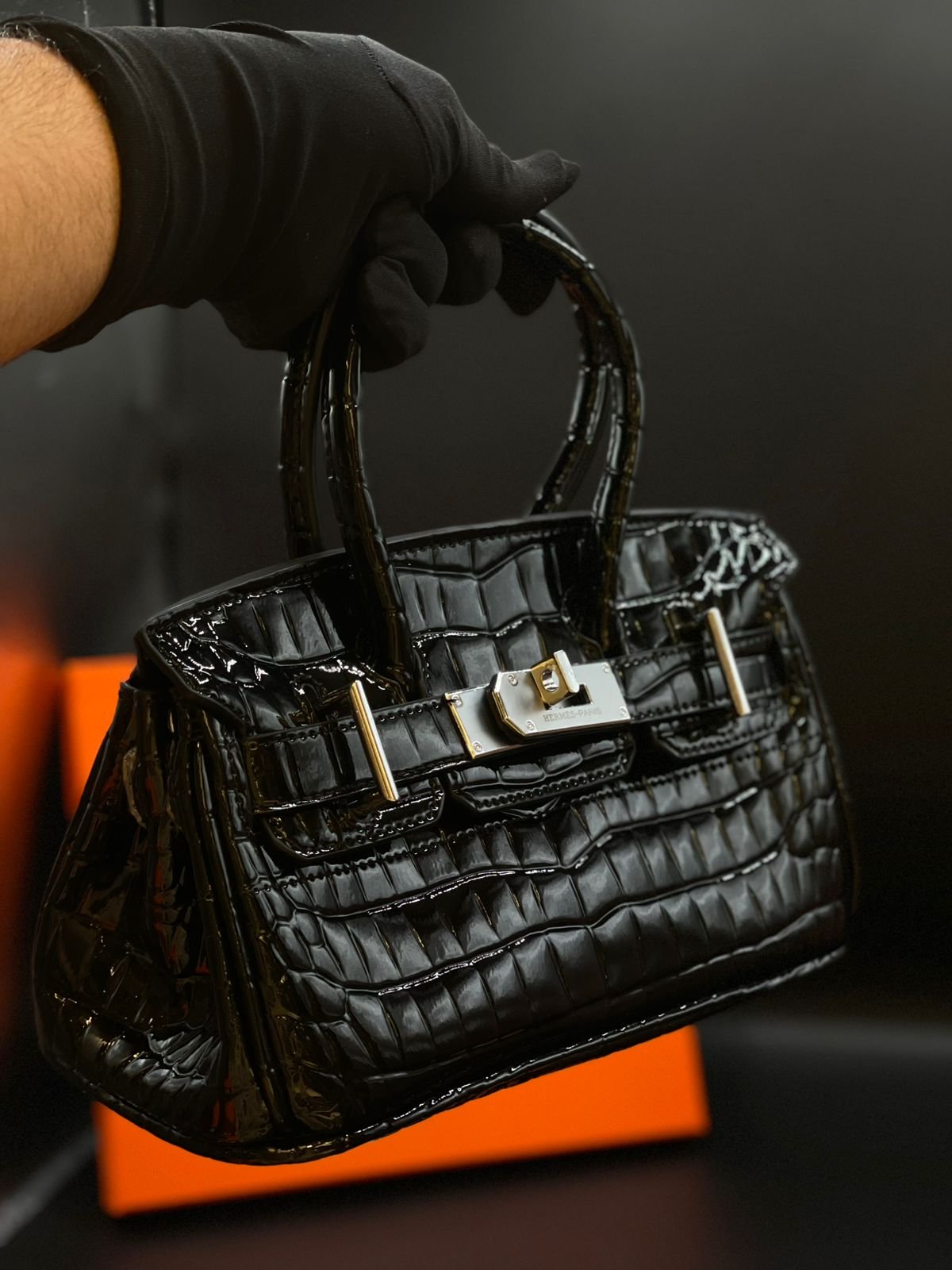 Hermès Style Croc-Embossed Mini Top-Handle Bag