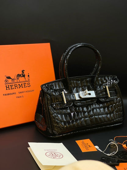 Hermès Style Croc-Embossed Mini Top-Handle Bag