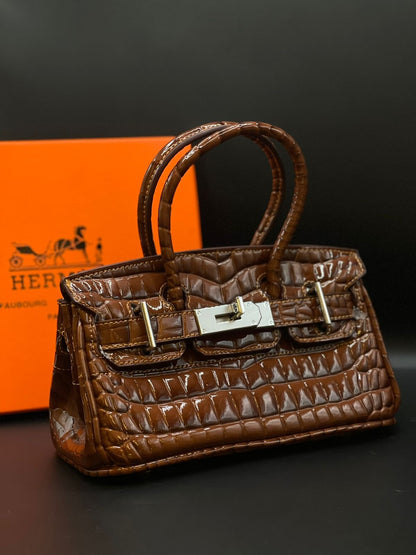 Hermès Style Croc-Embossed Mini Top-Handle Bag