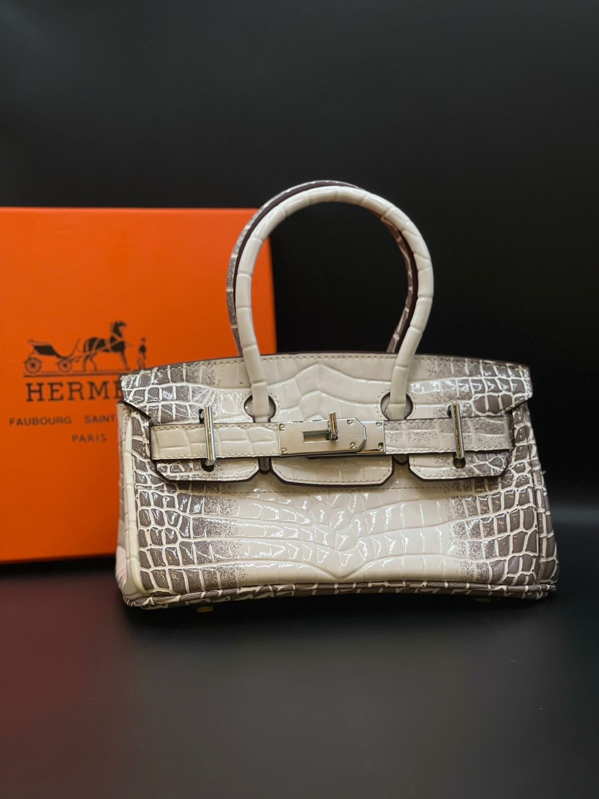 Hermès Style Croc-Embossed Mini Top-Handle Bag