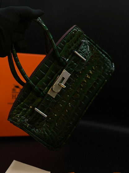Hermès Style Croc-Embossed Mini Top-Handle Bag