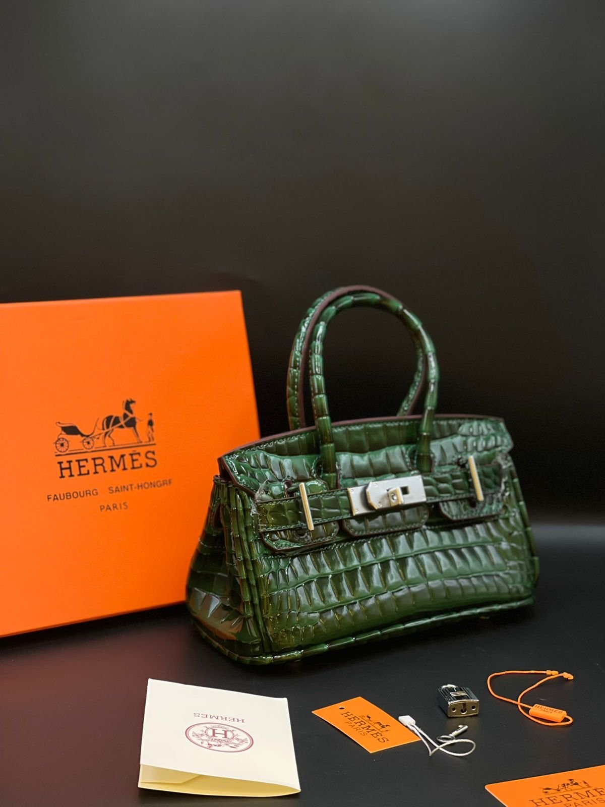 Hermès Style Croc-Embossed Mini Top-Handle Bag