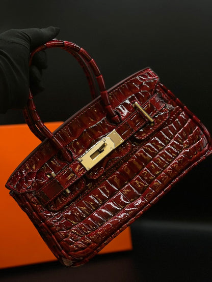 Hermès Style Croc-Embossed Mini Top-Handle Bag