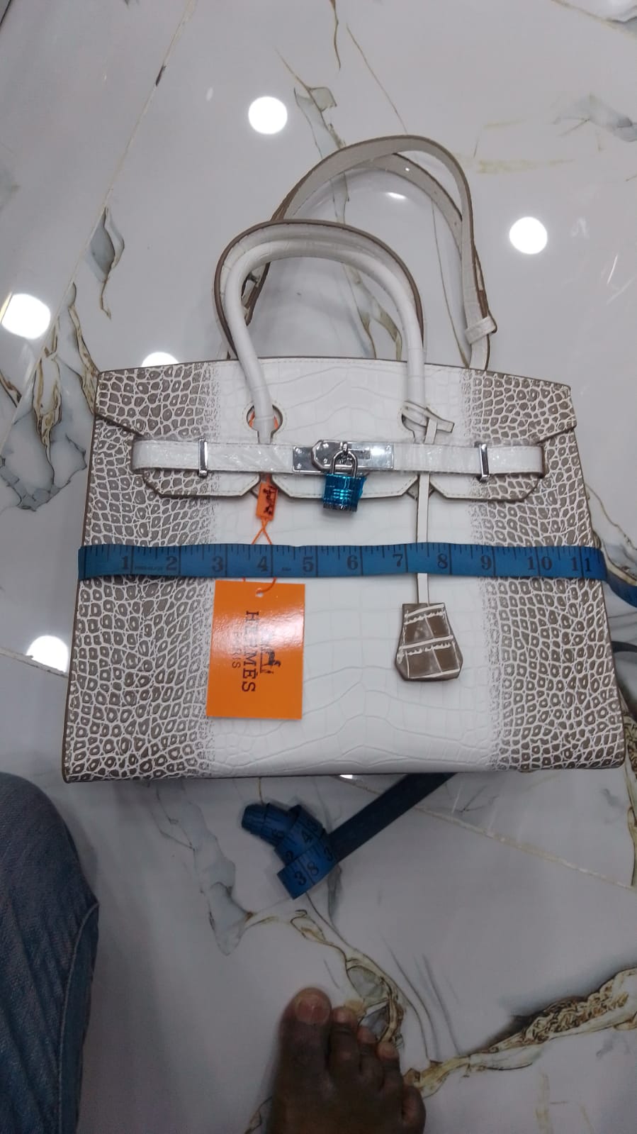 Hermès Birkin Style Croc-Embossed Tote with H Mini Pouch (Dual-Tone)