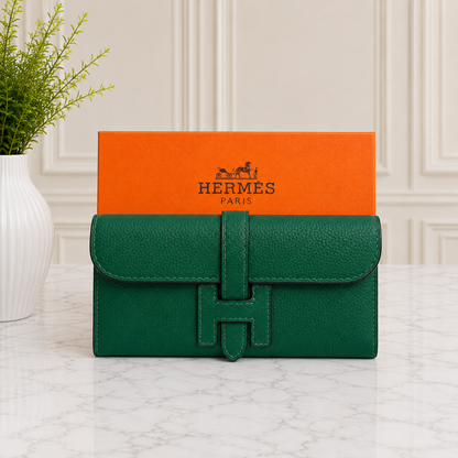 Hermès Kelly-Inspired Grained Leather Long Wallet