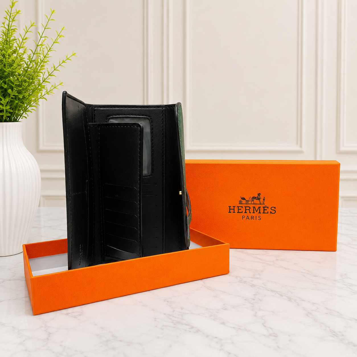 Hermès Kelly-Inspired Grained Leather Long Wallet
