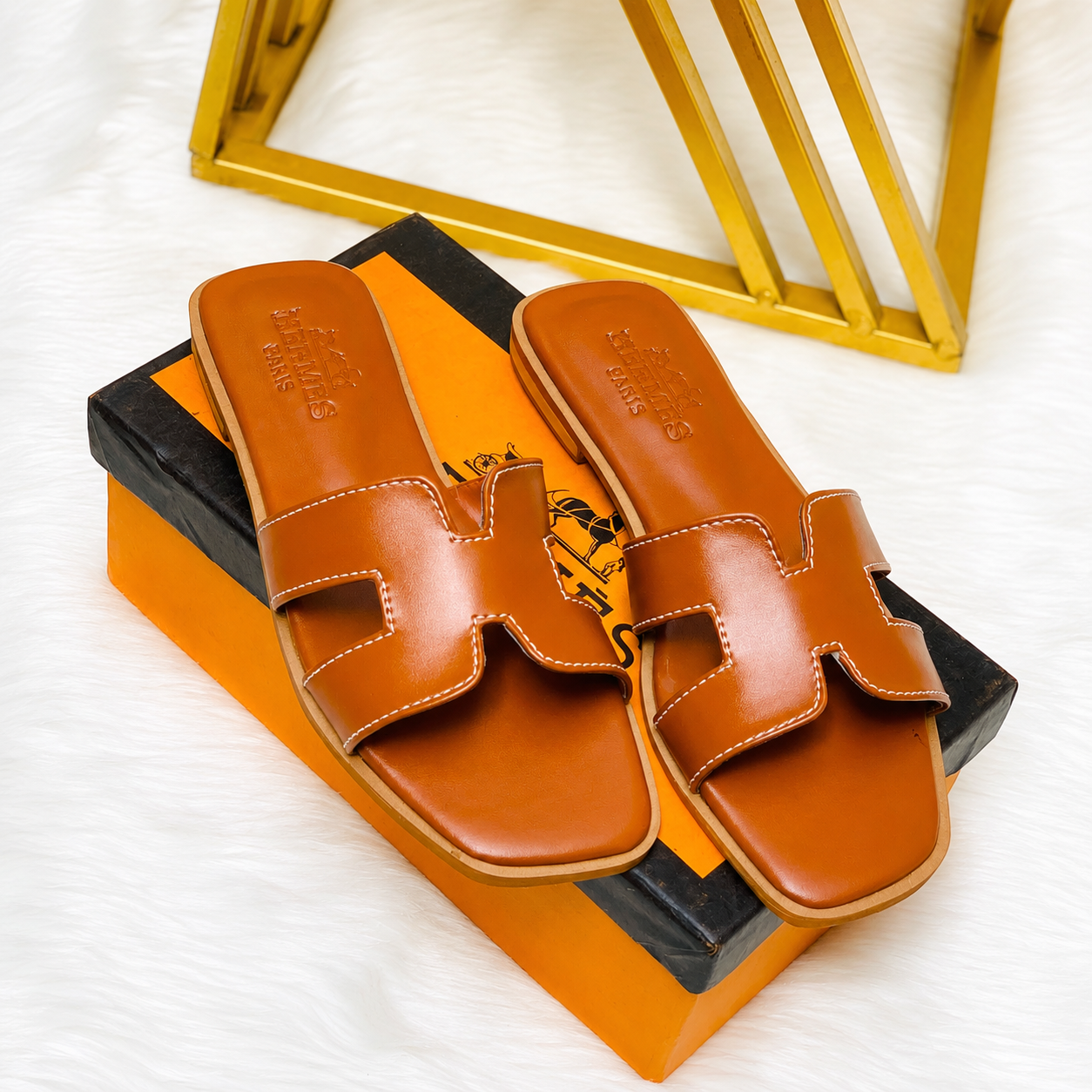 Hermès Oran Leather Slide Sandals