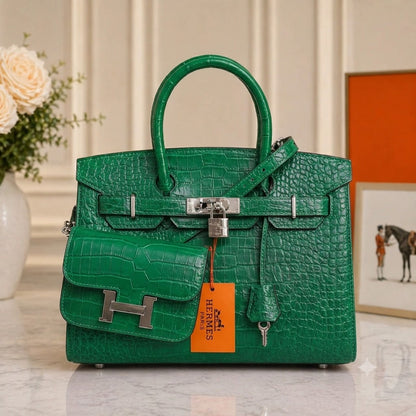 Hermès Birkin Style Bag with Constance Mini Pouch (Croc-Embossed Leather)