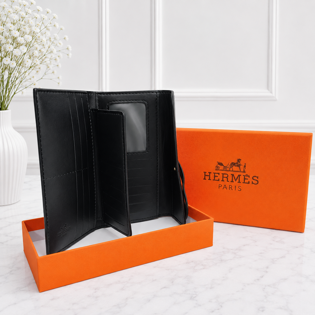 Hermès Kelly-Inspired Grained Leather Long Wallet