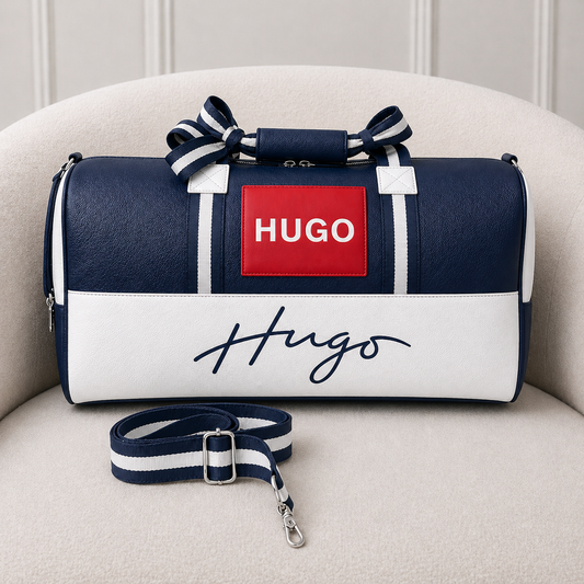 Hugo Boss Signature Duffel Travel Bag - Blue/White Edition