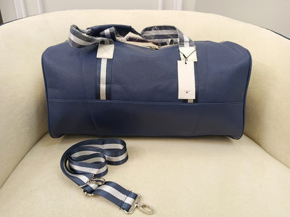 Hugo Boss Signature Duffel Travel Bag - Blue/White Edition