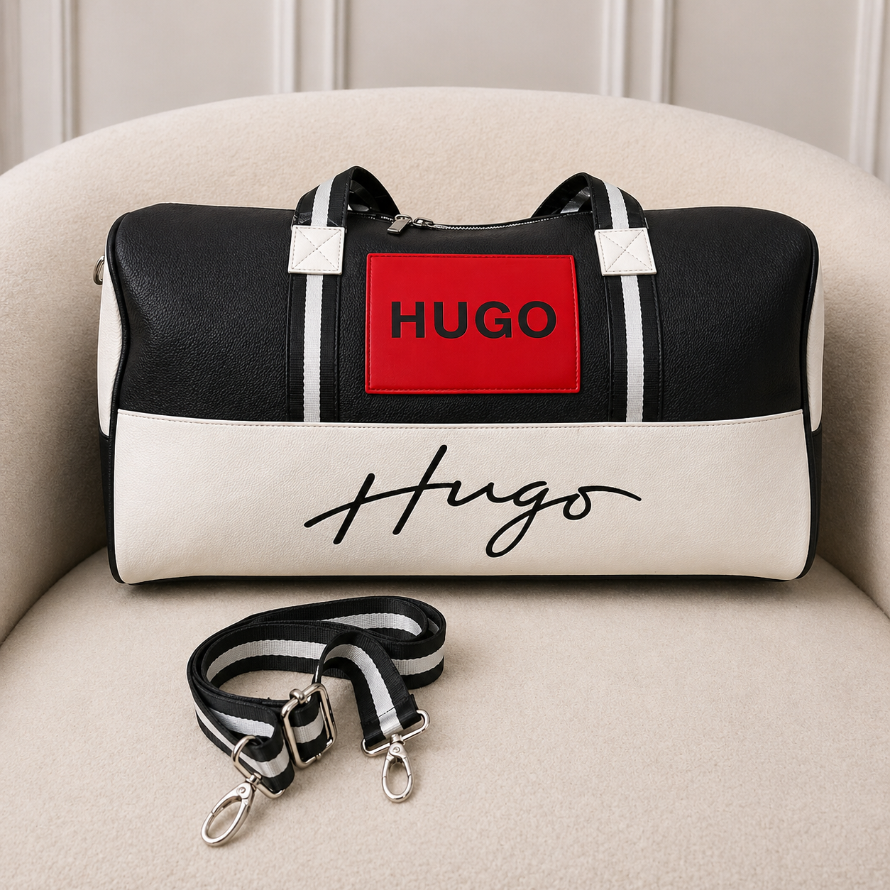 Hugo Boss Signature Sports Duffel Bag - Black/White Edition