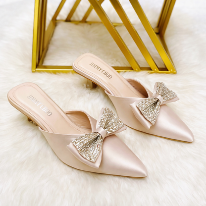 Jimmy Choo Crystal Bow Pointed Toe Mules