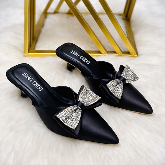 Jimmy Choo Crystal Bow Pointed Toe Mules