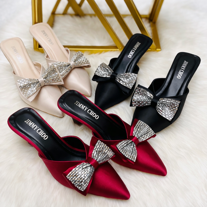Jimmy Choo Crystal Bow Pointed Toe Mules