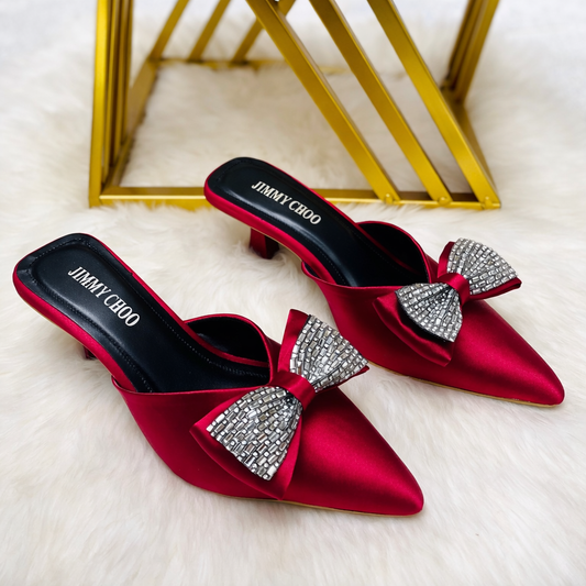 Jimmy Choo Crystal Bow Pointed Toe Mules