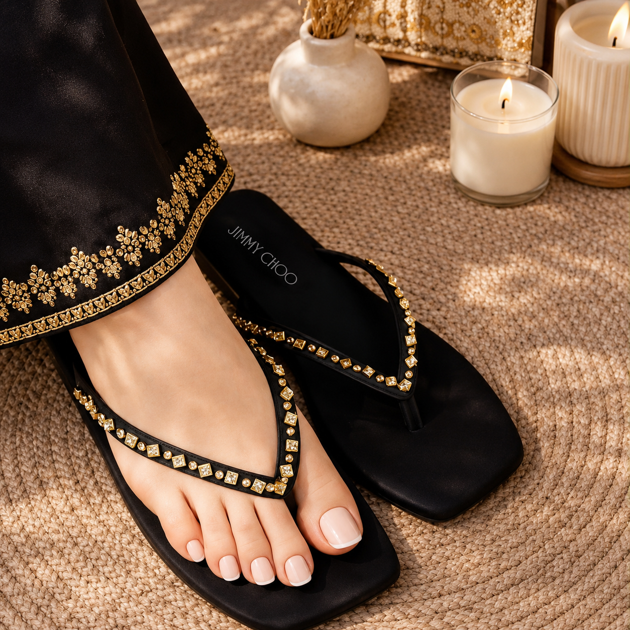 Jimmy Choo Crystal Strap Flat Sandals