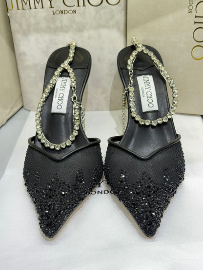 Jimmy Choo Style Crystal Chain Slingback Heels