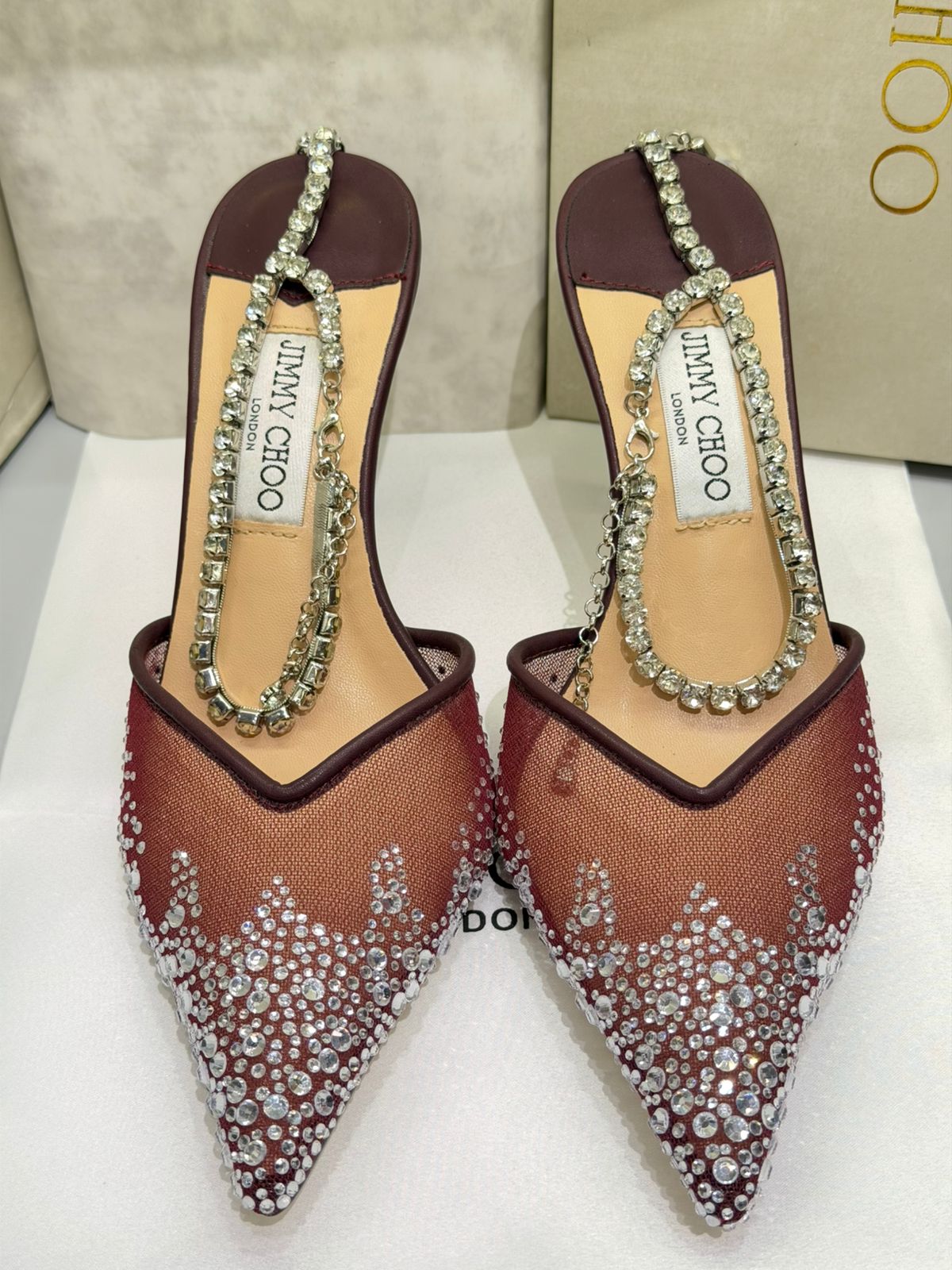 Jimmy Choo Style Crystal Chain Slingback Heels