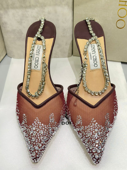 Jimmy Choo Style Crystal Chain Slingback Heels