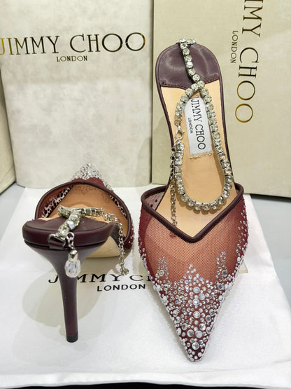 Jimmy Choo Style Crystal Chain Slingback Heels