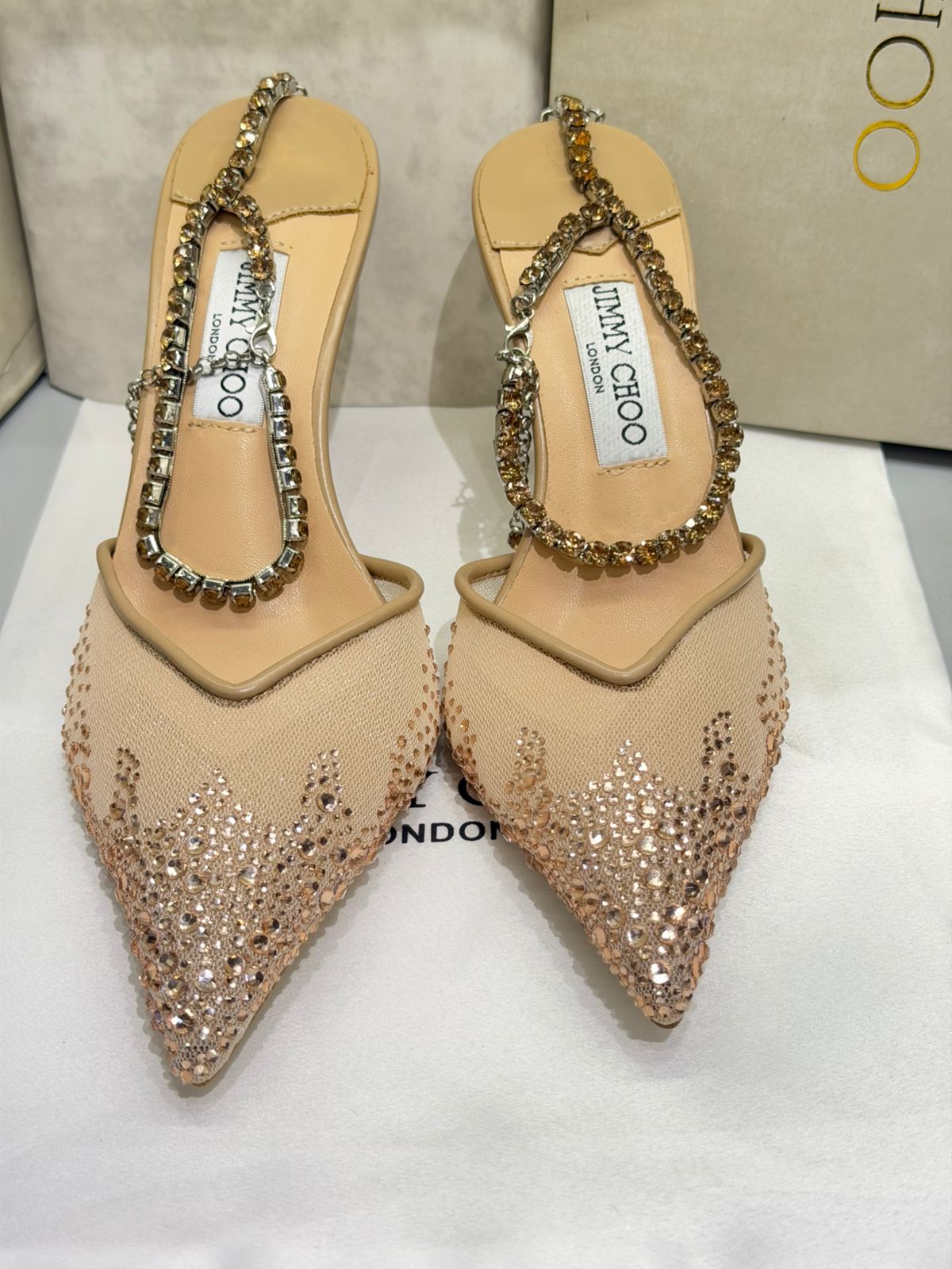 Jimmy Choo Style Crystal Chain Slingback Heels