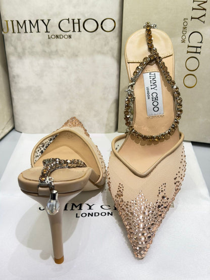 Jimmy Choo Style Crystal Chain Slingback Heels