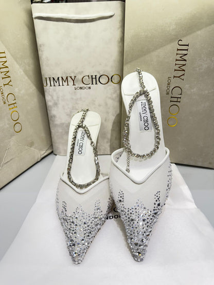 Jimmy Choo Style Crystal Chain Slingback Heels