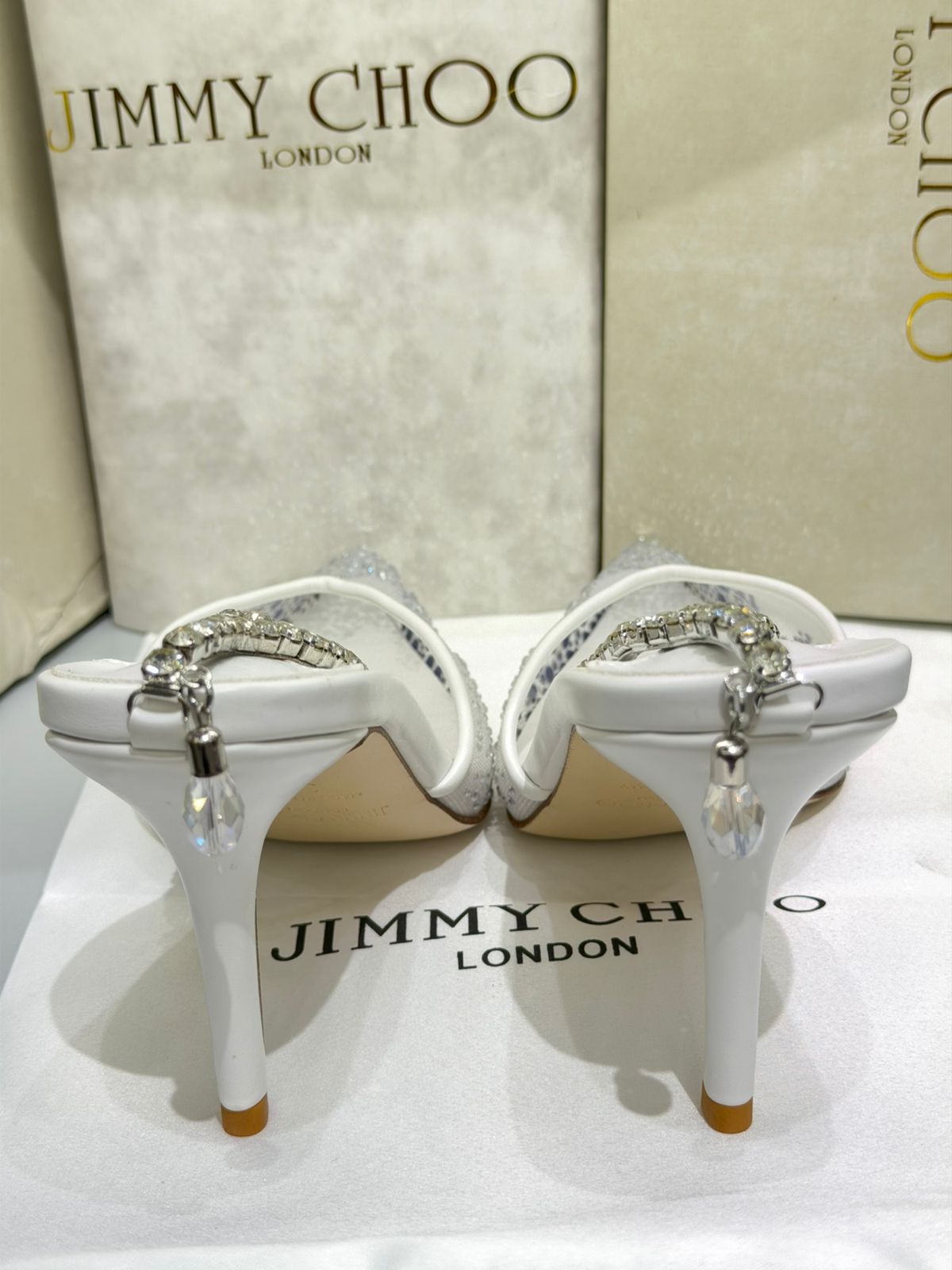 Jimmy Choo Style Crystal Chain Slingback Heels