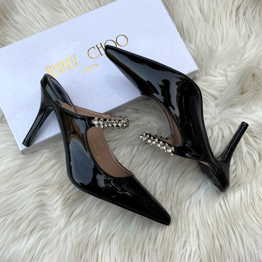 Jimmy Choo Style Crystal Strap Patent Pumps