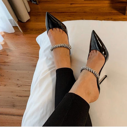 Jimmy Choo Style Crystal Strap Patent Pumps