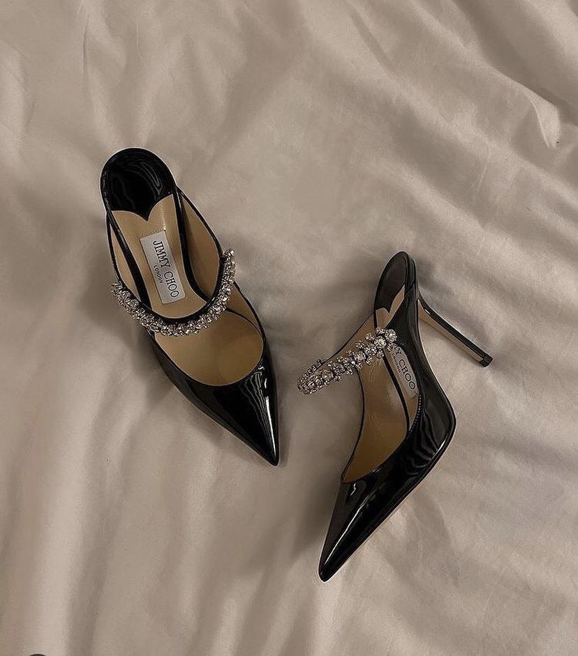 Jimmy Choo Style Crystal Strap Patent Pumps