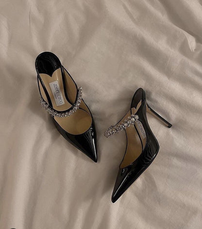 Jimmy Choo Style Crystal Strap Patent Pumps