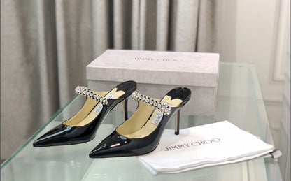 Jimmy Choo Style Crystal Strap Patent Pumps