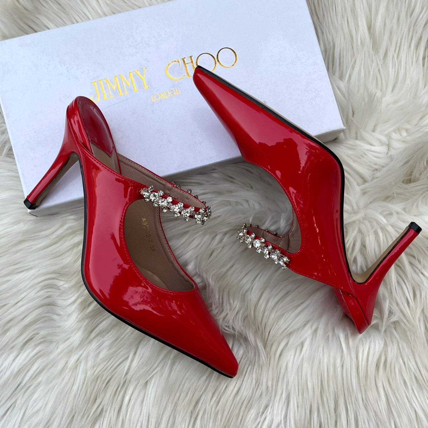Jimmy Choo Style Crystal Strap Patent Pumps