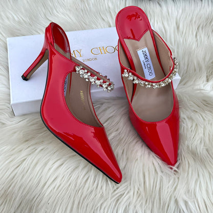 Jimmy Choo Style Crystal Strap Patent Pumps