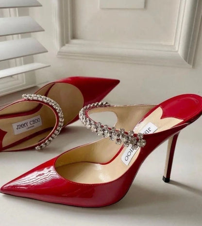 Jimmy Choo Style Crystal Strap Patent Pumps