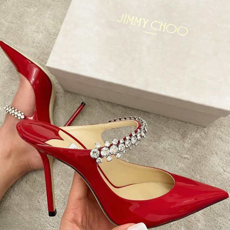 Jimmy Choo Style Crystal Strap Patent Pumps