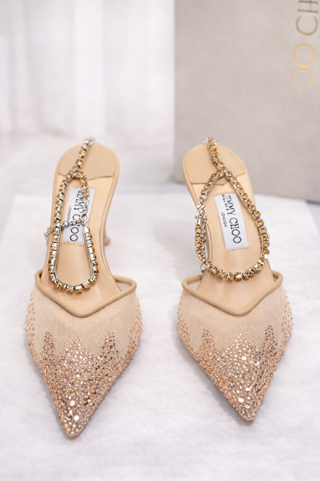 Jimmy Choo Style Crystal Chain Slingback Heels