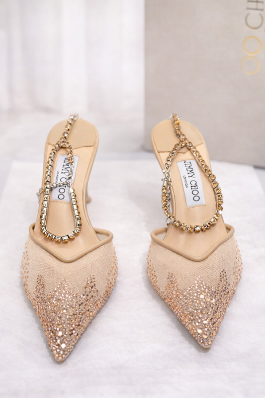 Jimmy Choo Style Crystal Chain Slingback Heels