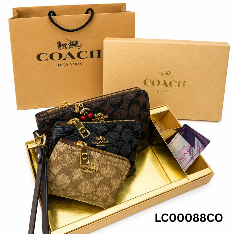 Coach Signature Canvas Wristlet Pouch Set