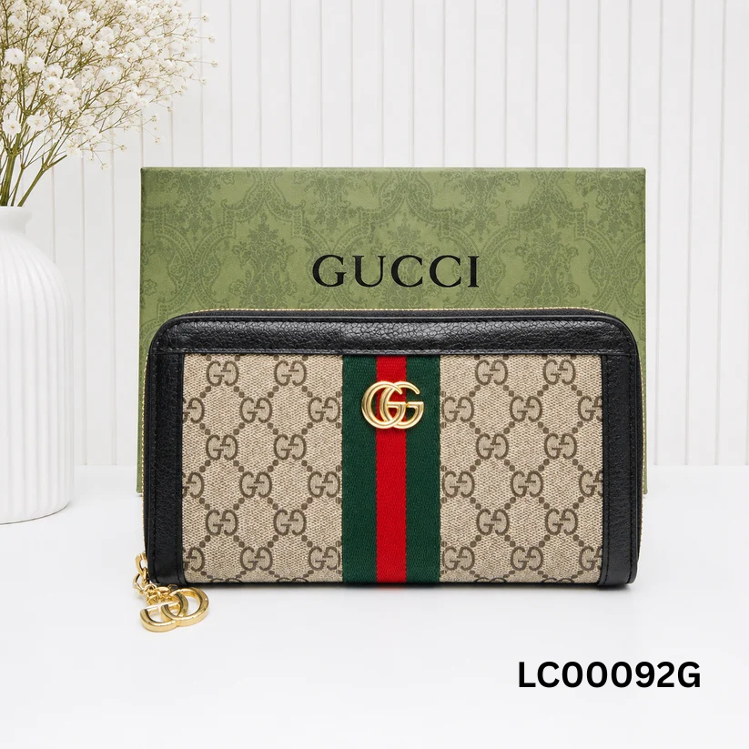 Gucci Ophidia GG Supreme Web Stripe Zip-Around Long Wallet