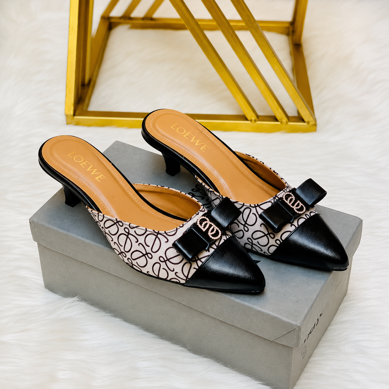 Loewe Anagram Bow Pointed-Toe Mule Heels