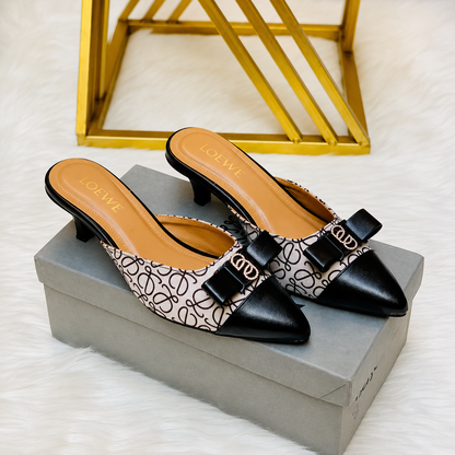 Loewe Anagram Bow Pointed-Toe Mule Heels